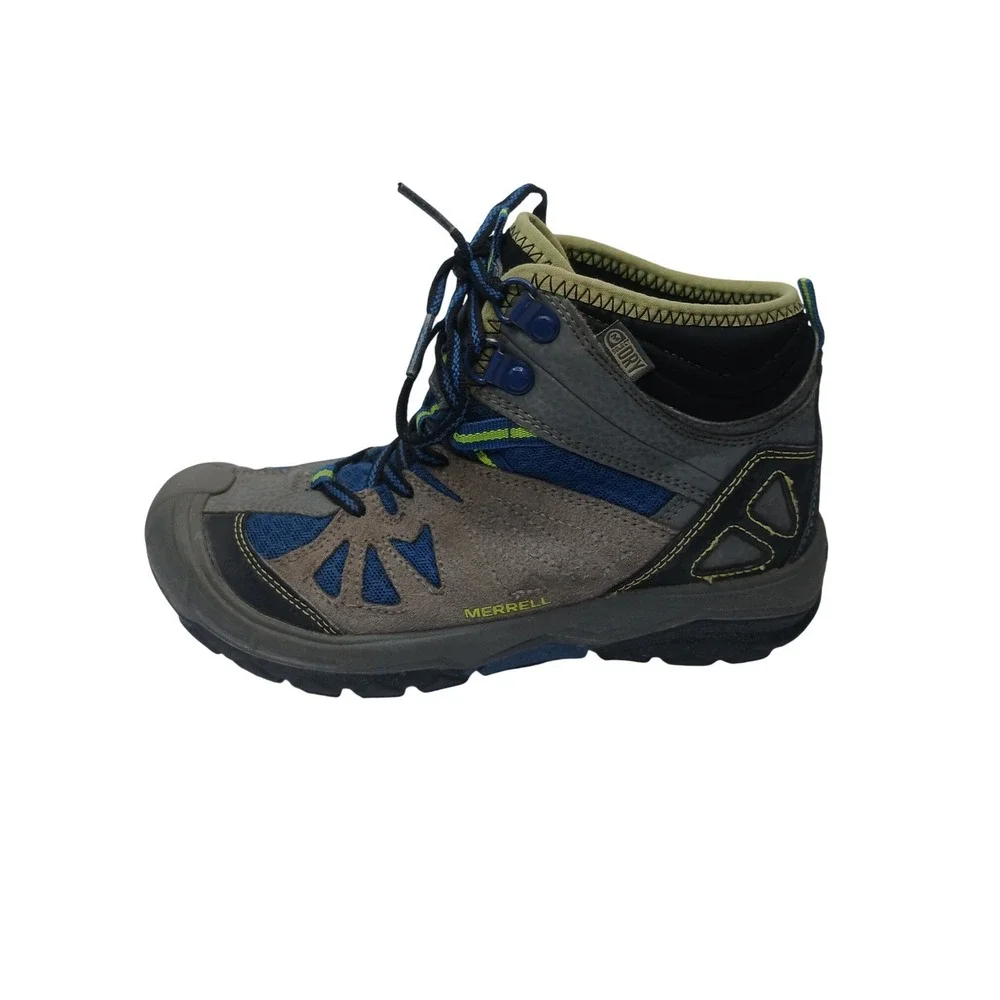 Merrell Capra Mid WTPF Hiking Boots Boys 2M Grey Blue Waterproof MC54635